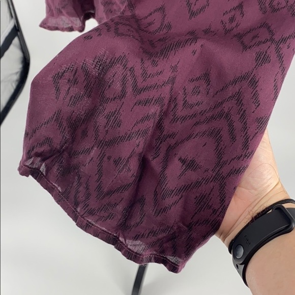 Side Stitch Womens Tencel Printed Blouse wine/black Aztec print bell sleeve - Picture 9 of 12